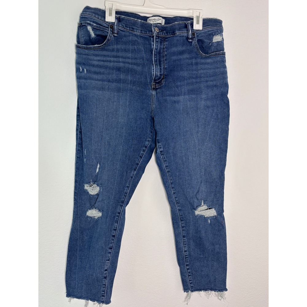 Abercrombie & Fitch Super Skinny Ankle High Rise Distressed Jeans Blue 33‎ 16S